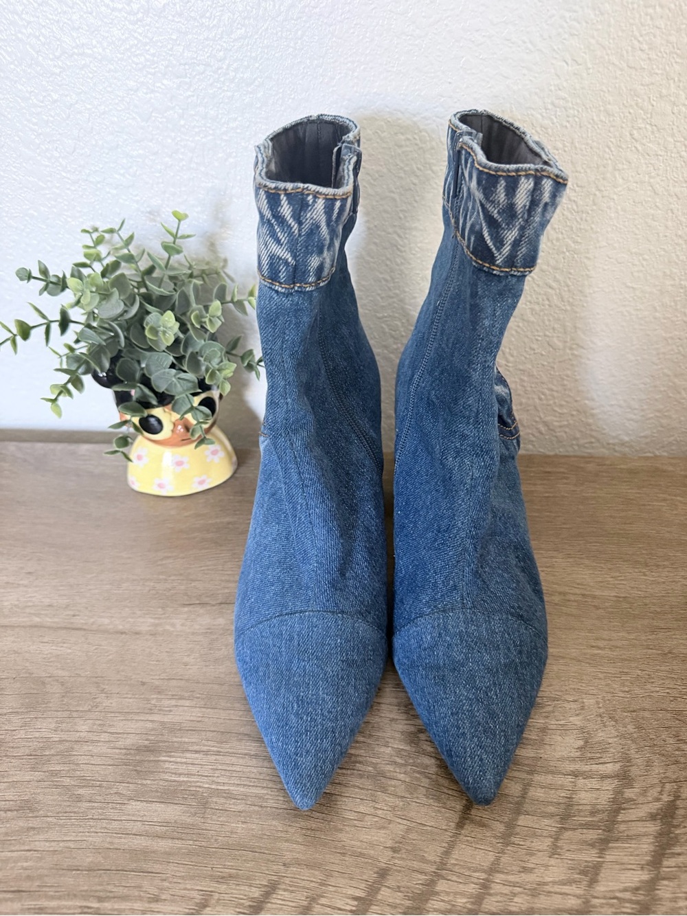 Jeffrey Campbell Blue Denim Pointed Sock Booties